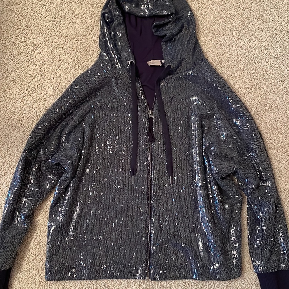 Anthropologie Sequin Zip Up Sweater Hoodie Jacket